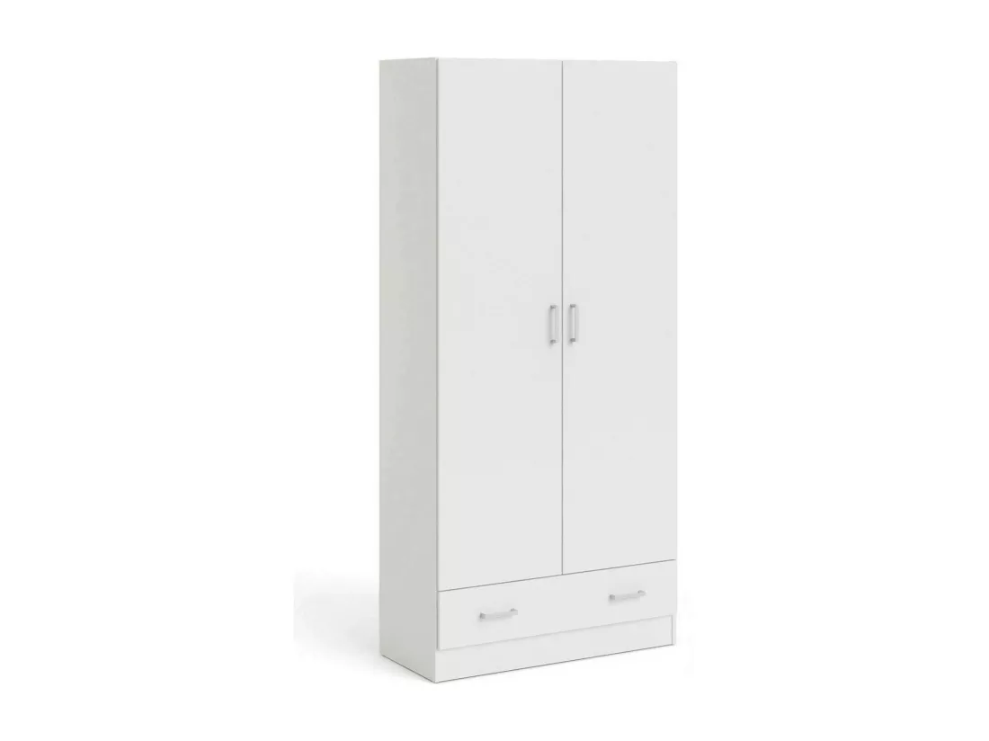 Garde-robe 2 portes Amylya, Meubles de chambre, Penderie de plain-pied, Placard à vêtements, 79x36 h170 cm, Blanc