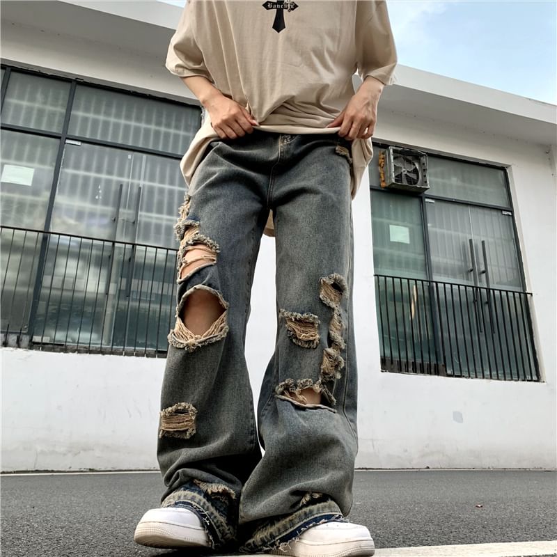 2DAWGS - Versleten jeans met hoge taille en wijde pijpen