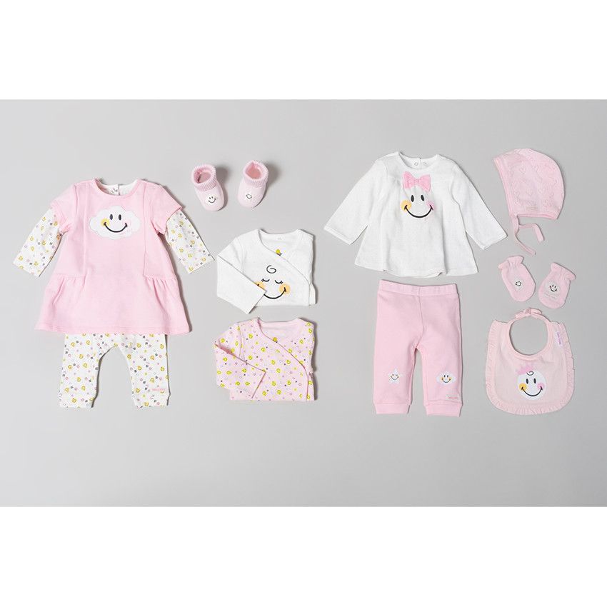 Ensemble avec tunique print Smiley et legging rose - Ecru