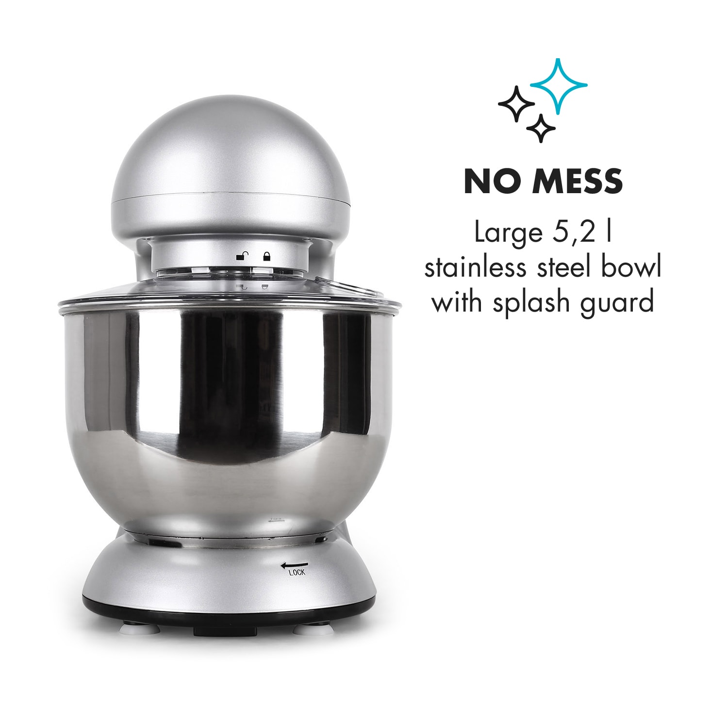 Bella Küchenmaschine 1800 W / 2,7 PS 5 Ltr Edelstahl BPA-frei Silber