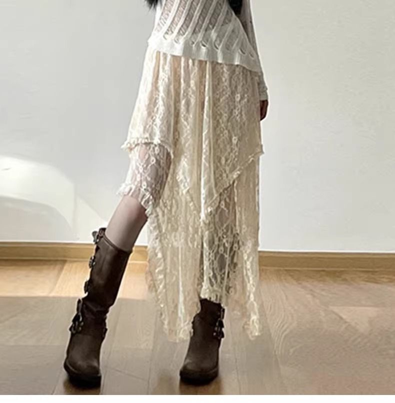 Jerolenea - Asymmetrische A-lijn rok met elastische taille en effen ruches