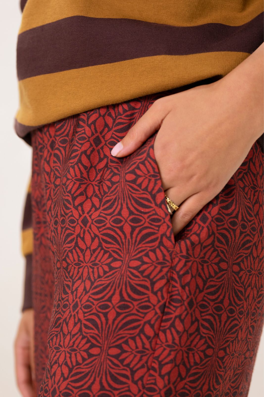 Rode wide leg broek met print