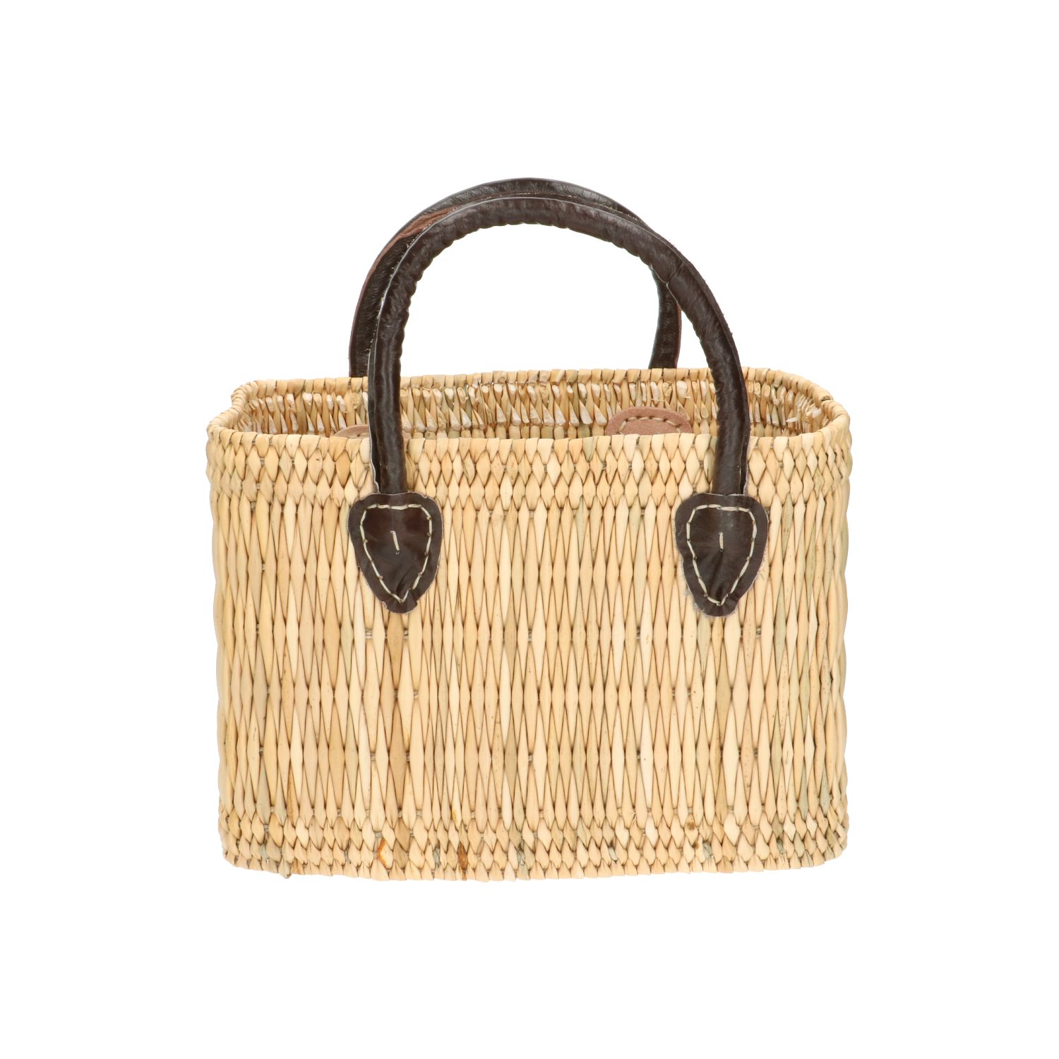 Tas, pitrusgras, bruin lederen hengsel, klein