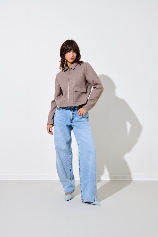 Only - Onlvela Zip Short Jacket - Taupe Gray - Dames Tussenjas