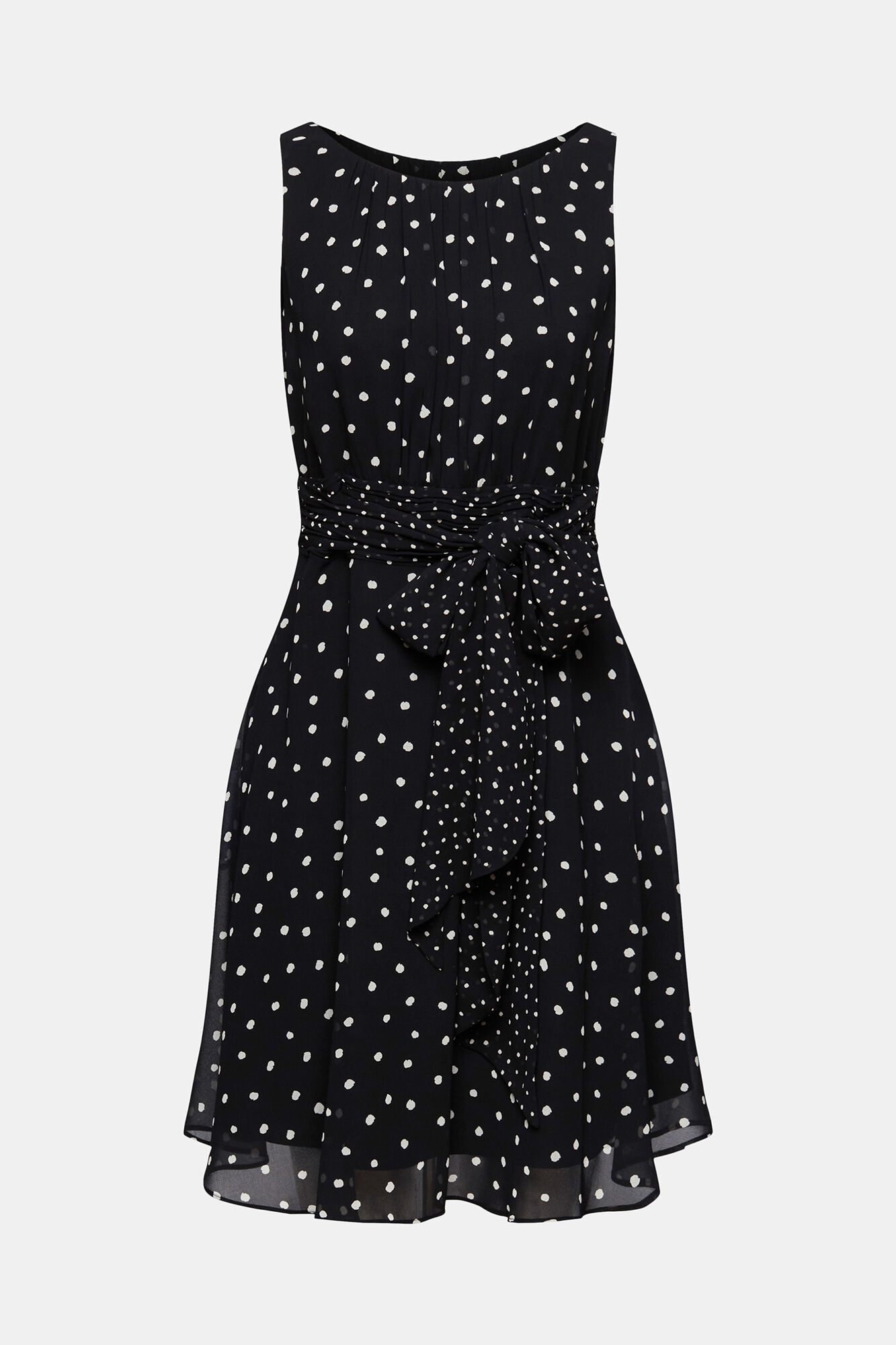 Vestido curto de chiffon com cintura franzida - Preto