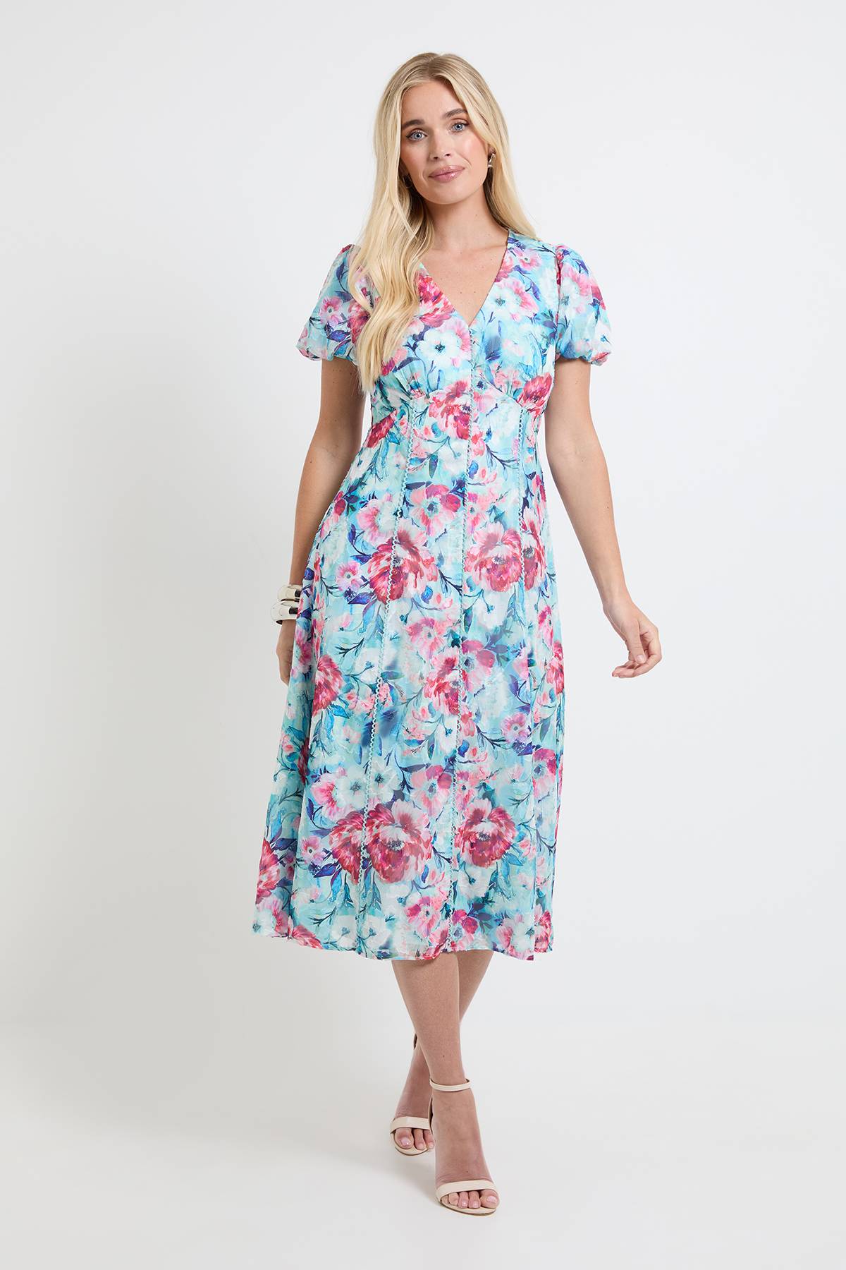 Wallis Robe Midi À Manches Froncées En Dévoré Floral Petite