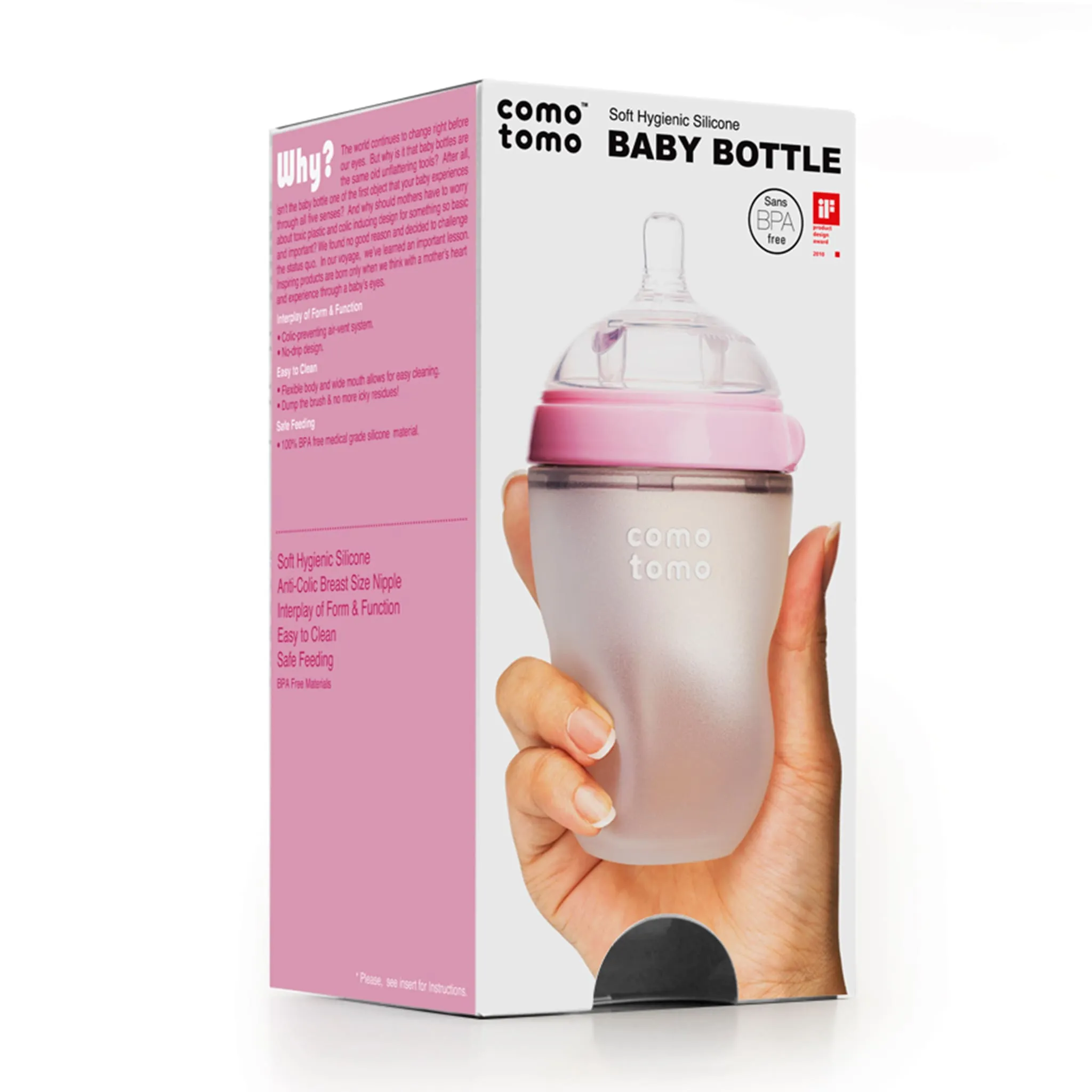 Como Tomo Biberon Souple à Flot Naturel Prévention des Coliques 250ml - Rose
