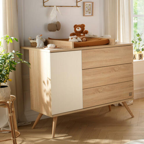 Commode à Langer 3 Tiroirs 1 porte SEVENTIES Crème - SAUTHON