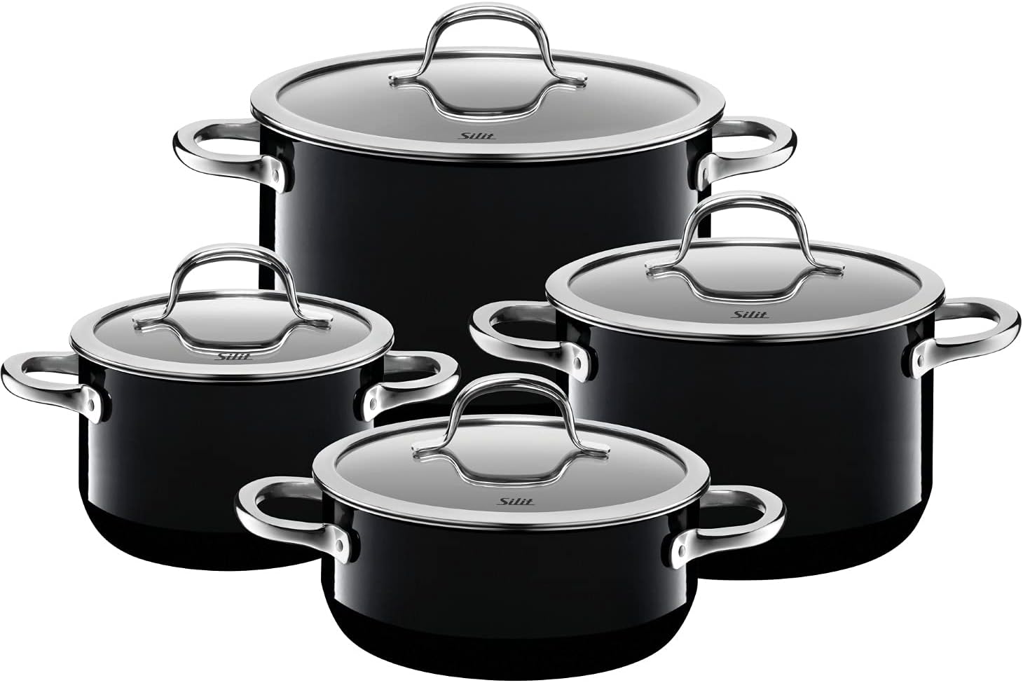 Silit Passion Black Topfset Induktion 4-teilig, Kochtopf Set mit Glasdeckel, Silargan Funktionskeramik, Induktions Töpfe Set nickelfrei, schwarz