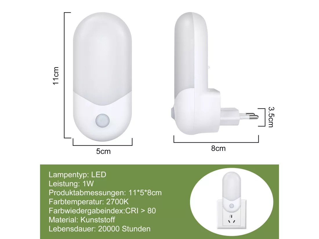 NETTLIFE veilleuse douille avec capteur crépusculaire LED lampe à douille chambre d'enfant lampe de nuit blanc chaud 1W