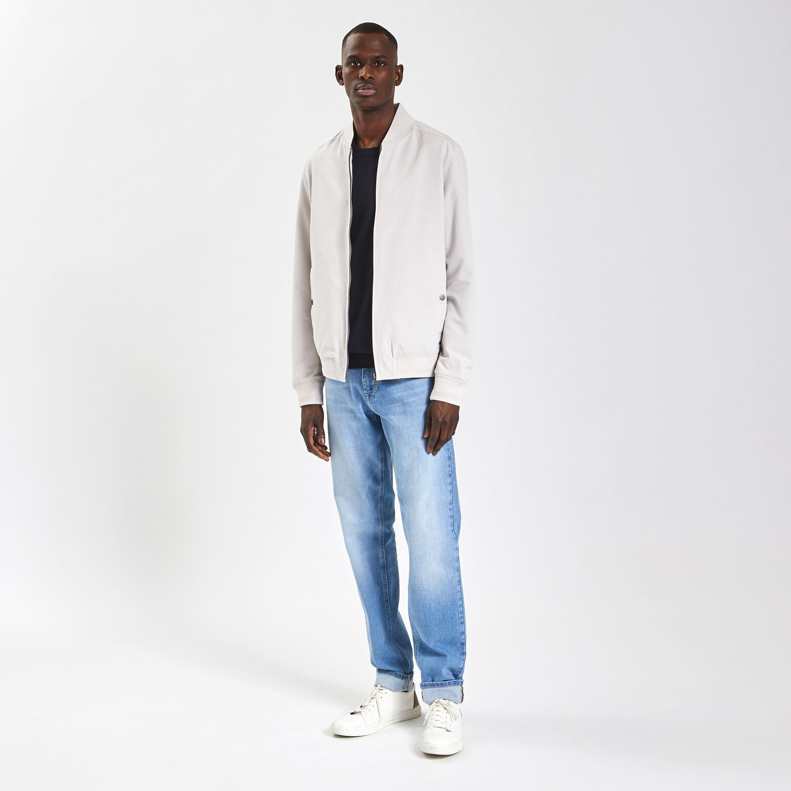 Pull col rond poche contrastée Bleu foncé