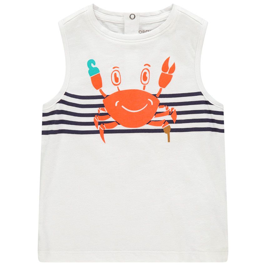 Débardeur en coton bio à rayures et animal printé - Blanc