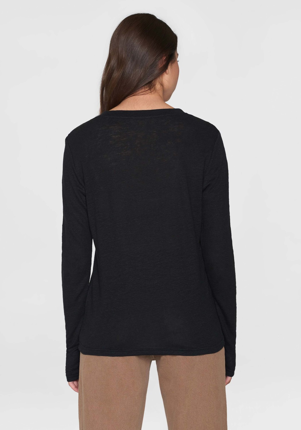 Knowledge Cotton Apparel Longsleeve Linen T-Shirt Black Jet
