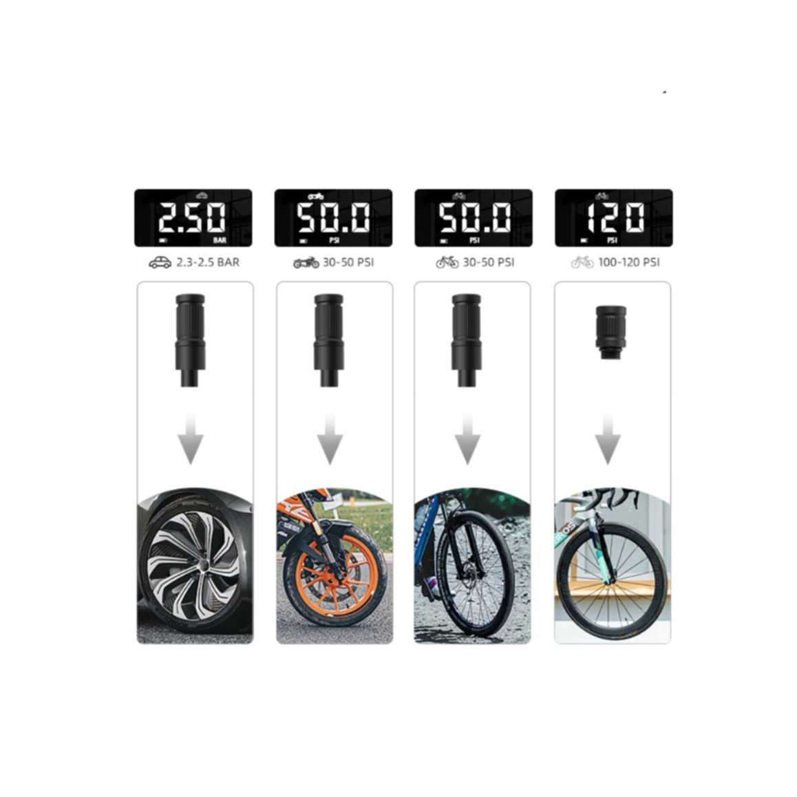Elektrische Auto Reifen Pumpe Fahrrad Luftpumpe mit LED Display / Taschenlampe - Schwarz