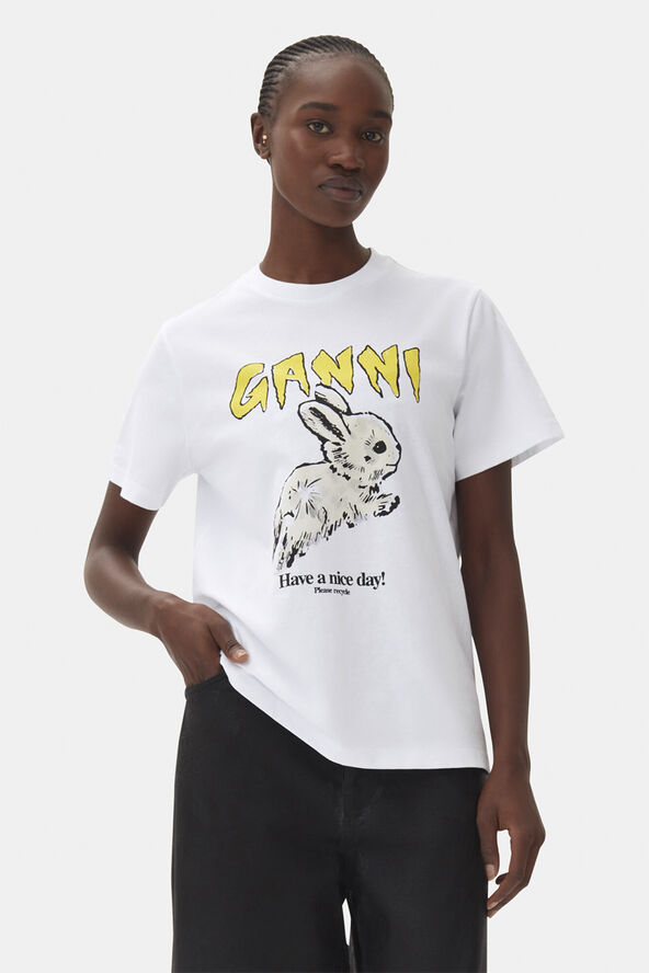Ganni Basic Jersey Bunny Relaxed T-shirt Bright white