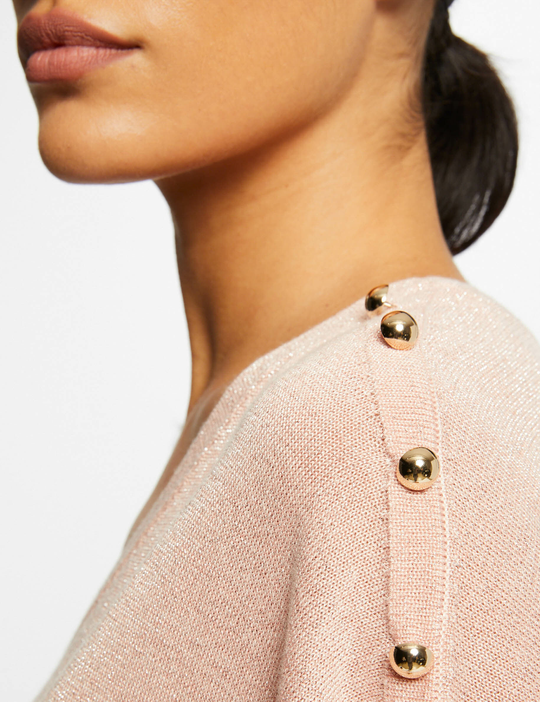 Pull manches courtes à col en V rose clair femme - rose_clair
