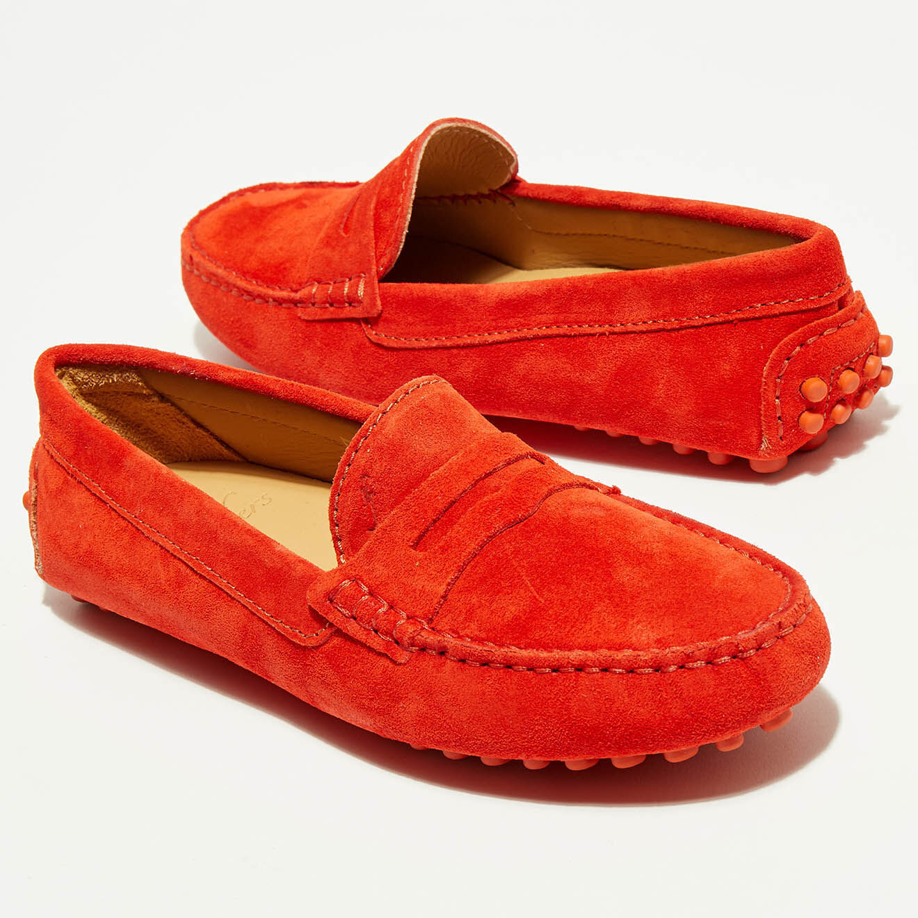 Loafers Mocassins en Velours de Cuir Lena rouge orangé