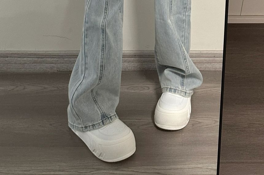 Carotaine - High Rise Washed Panel Flared Jeans