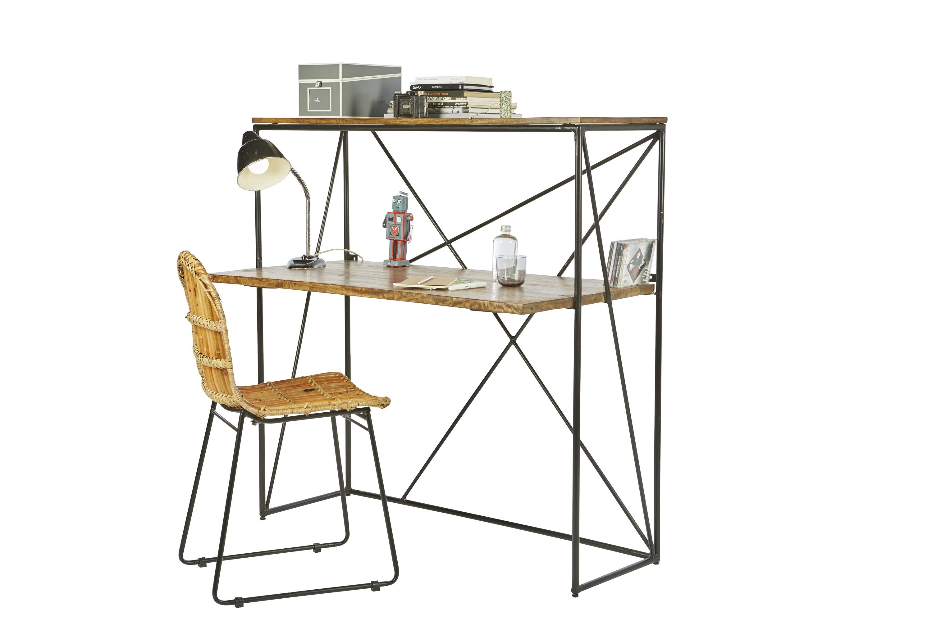 Sekretär Schreibtisch Arbeitstisch Mangoholz Metall Regal Standregal Kommode