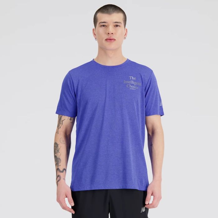 New Balance Herre T-shirts Graphic Impact Run Short Sleeve Blå