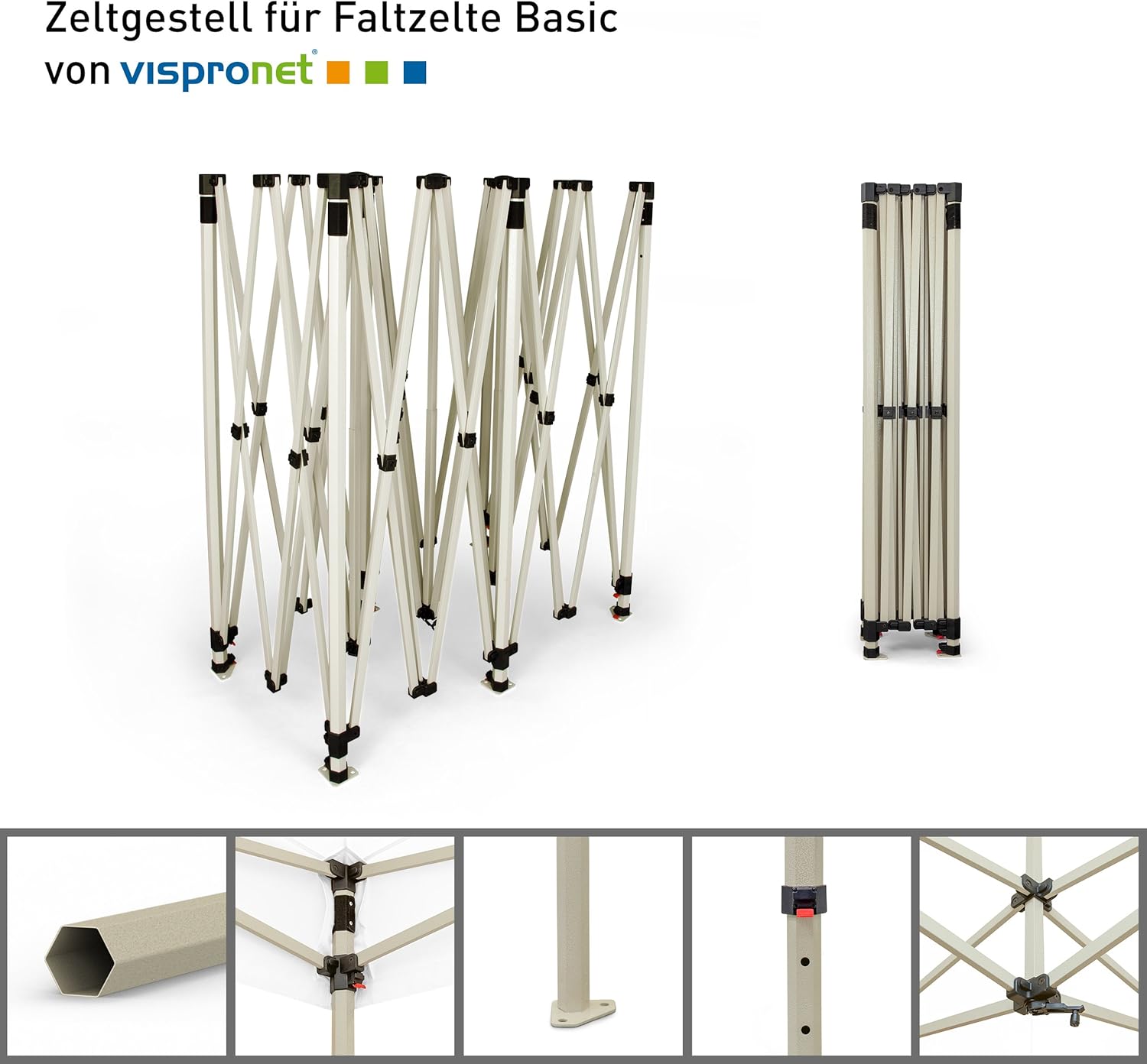 Vispronet Profi Faltpavillon Basic - 3x6 m in Rot - 4 Vollwände mit Panoramafenster - Scherengittersystem - Farbe & Größe wählbar