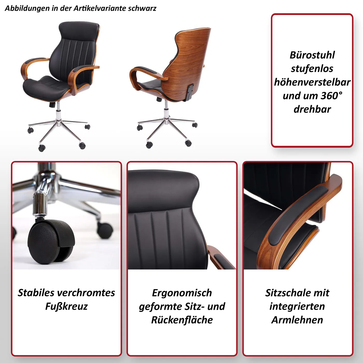 Bürostuhl MCW-H39, Schreibtischstuhl Drehstuhl Chefsessel, Bugholz Walnuss-Optik Kunstleder MVG-zertifiziert ~ creme