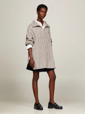 Suéter oversized Heritage com meio zíper e tricô trançado