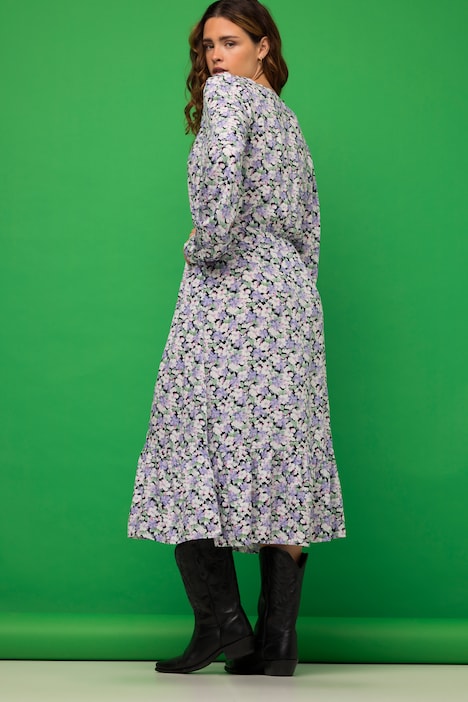 Midikleid, A-Line, Flower Print, V-Ausschnitt, Kurzarm