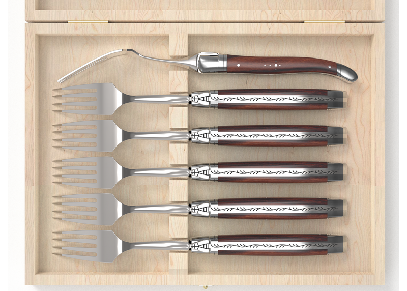 Service de 6 fourchettes Laguiole avec un manche en bois de violette et mitres en acier inoxydable