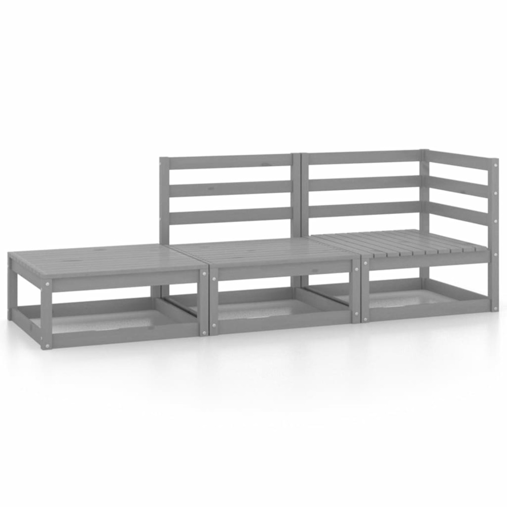 Salon de jardin meuble d'extérieur ensemble de mobilier 3 pièces gris bois de pin massif
