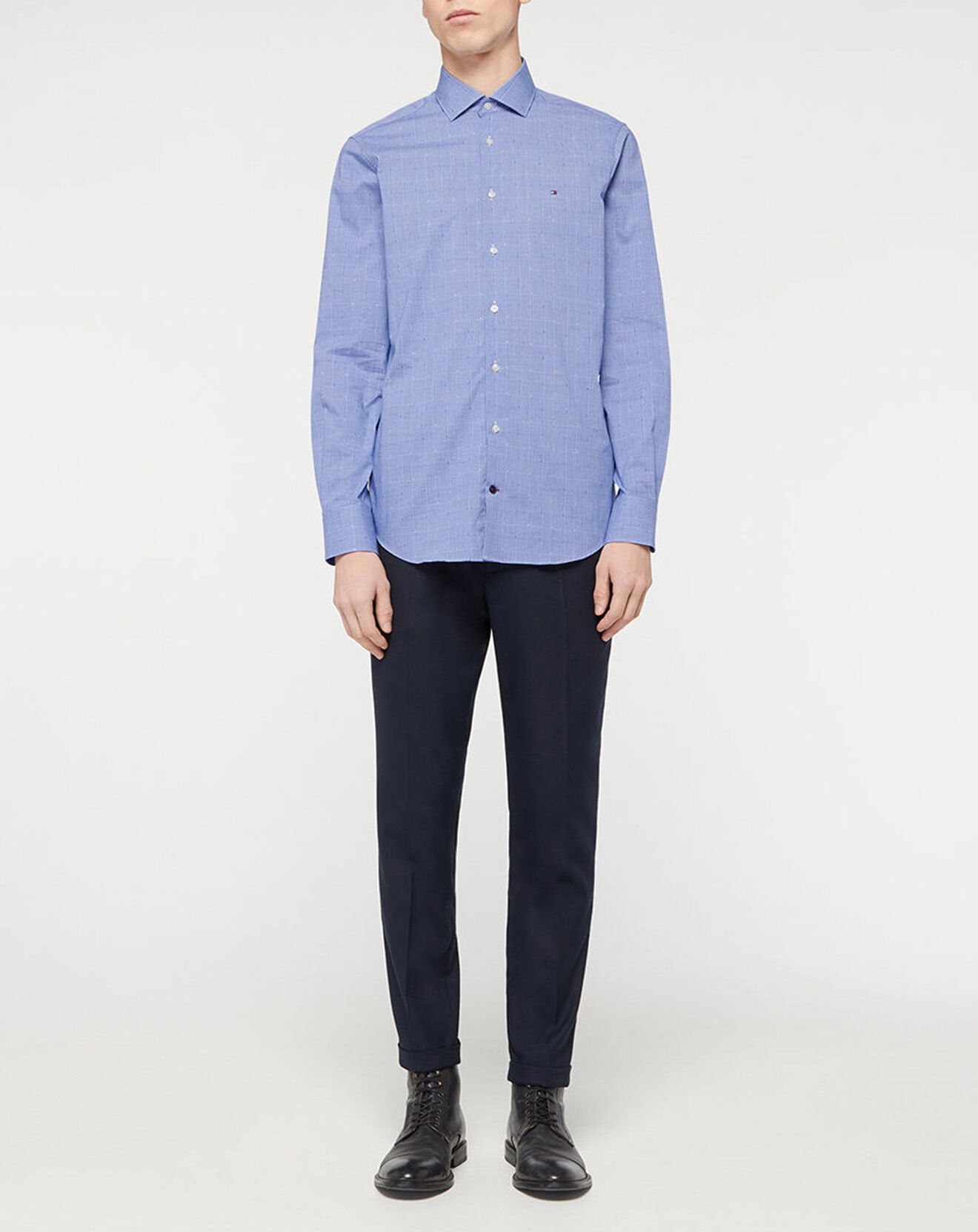 Tommy Hilfiger Chemise Slim Dobby Glen à carreaux bleue