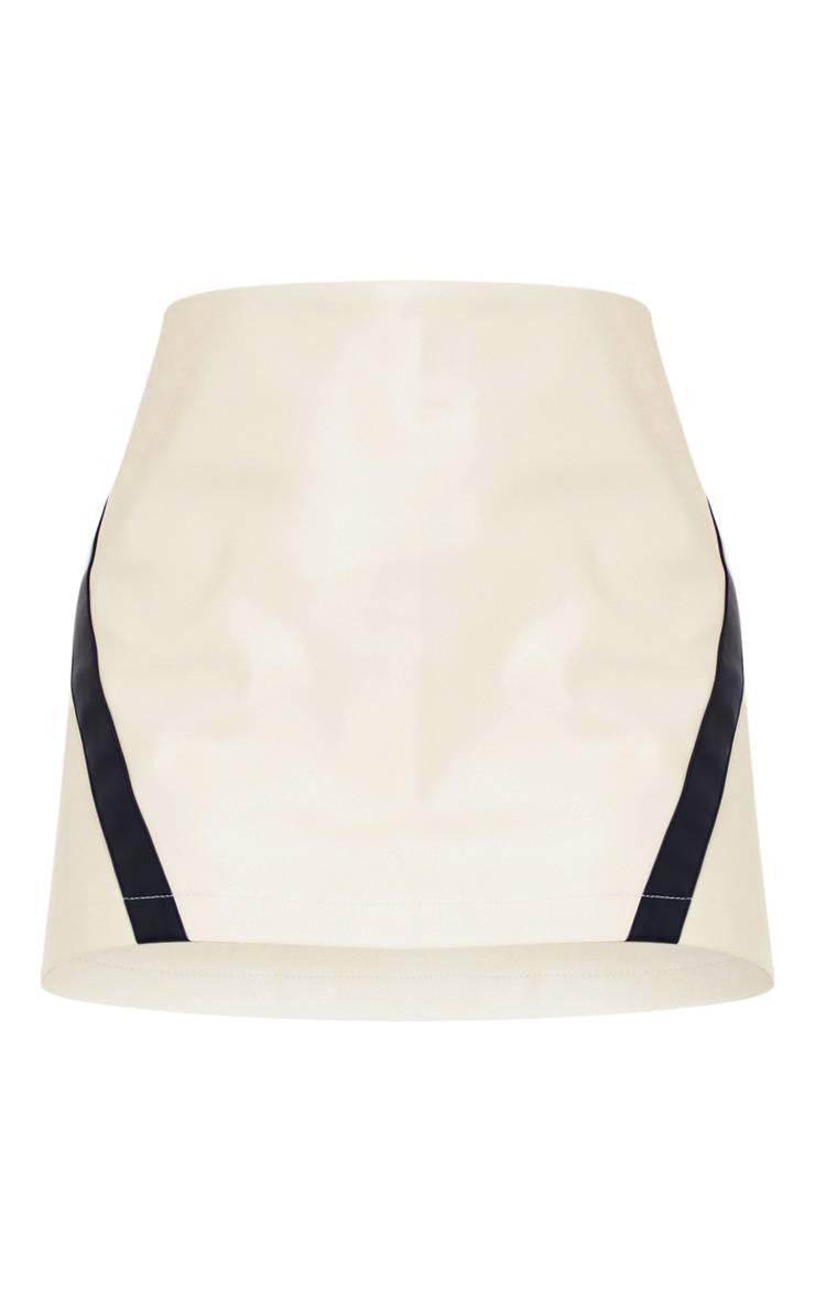 Crème Jupe Micro Mini Taille Basse En Synthétiquecuir Avec Empiècements Contrastés