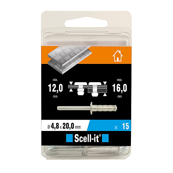 Rivet ø4.8 x 20 mm tête plate charge max 100kg, 15 pièces
