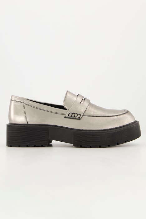 Leder-Loafer, Echtleder in Silber, Plateausohle