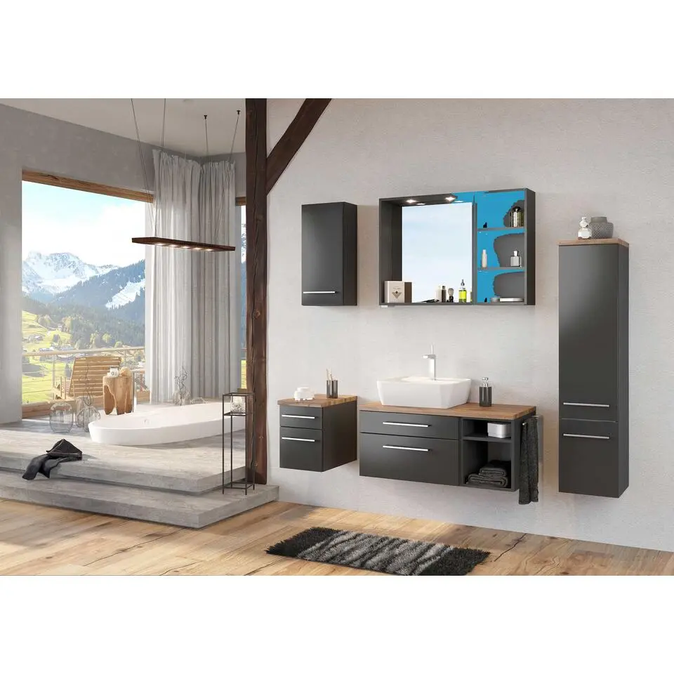 Wastafelonderkast Dasa (links) 90cm met 2 lades - grafiet/mat grijs