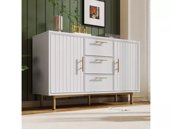 Commode Armoire 2 portes 3 tiroirs avec portes et tiroirs 120x40x75cm blanc