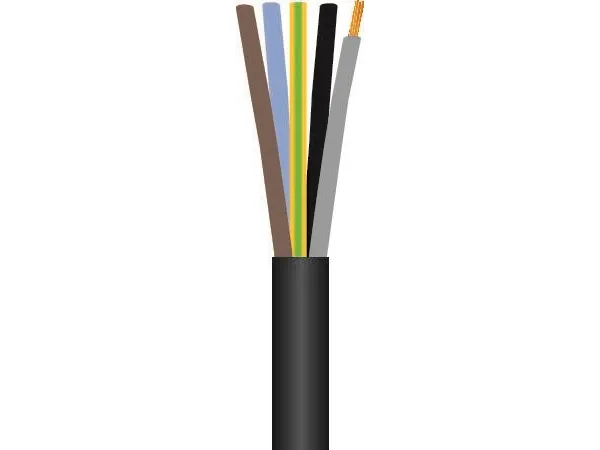 Gummikabel 5G10 mm² H07RN-F sort 450/750V ring med 15 meter, kabeldiameter 29,1 mm