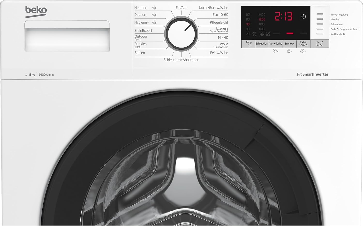 Beko WLM81434NPSA freistehende Waschmaschine, Waschvollautomat, 8 kg, SteamCure, AddXtra-Nachlegefunktion, Schleuderwahl 1400 U/min, Hygiene+ allergikergeeignet, Weiß