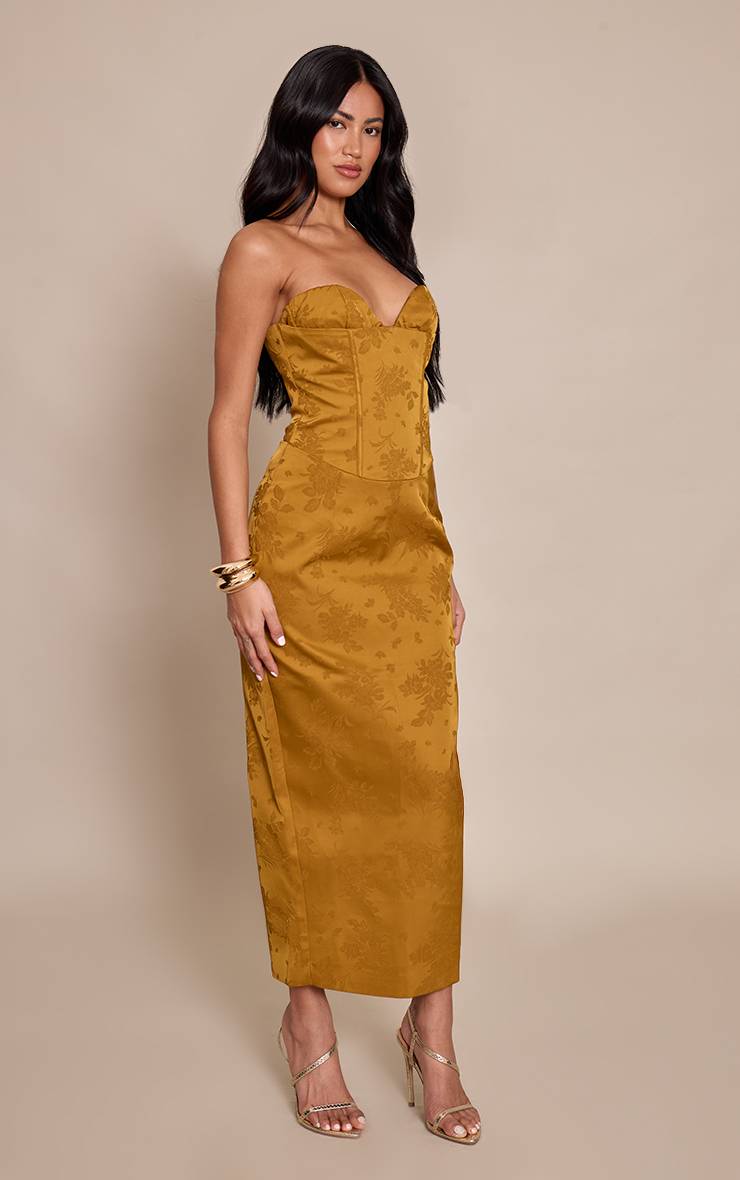 Doré Robe Midaxi Corset À Œillets Et Agrafes En Jacquard Olive Doré