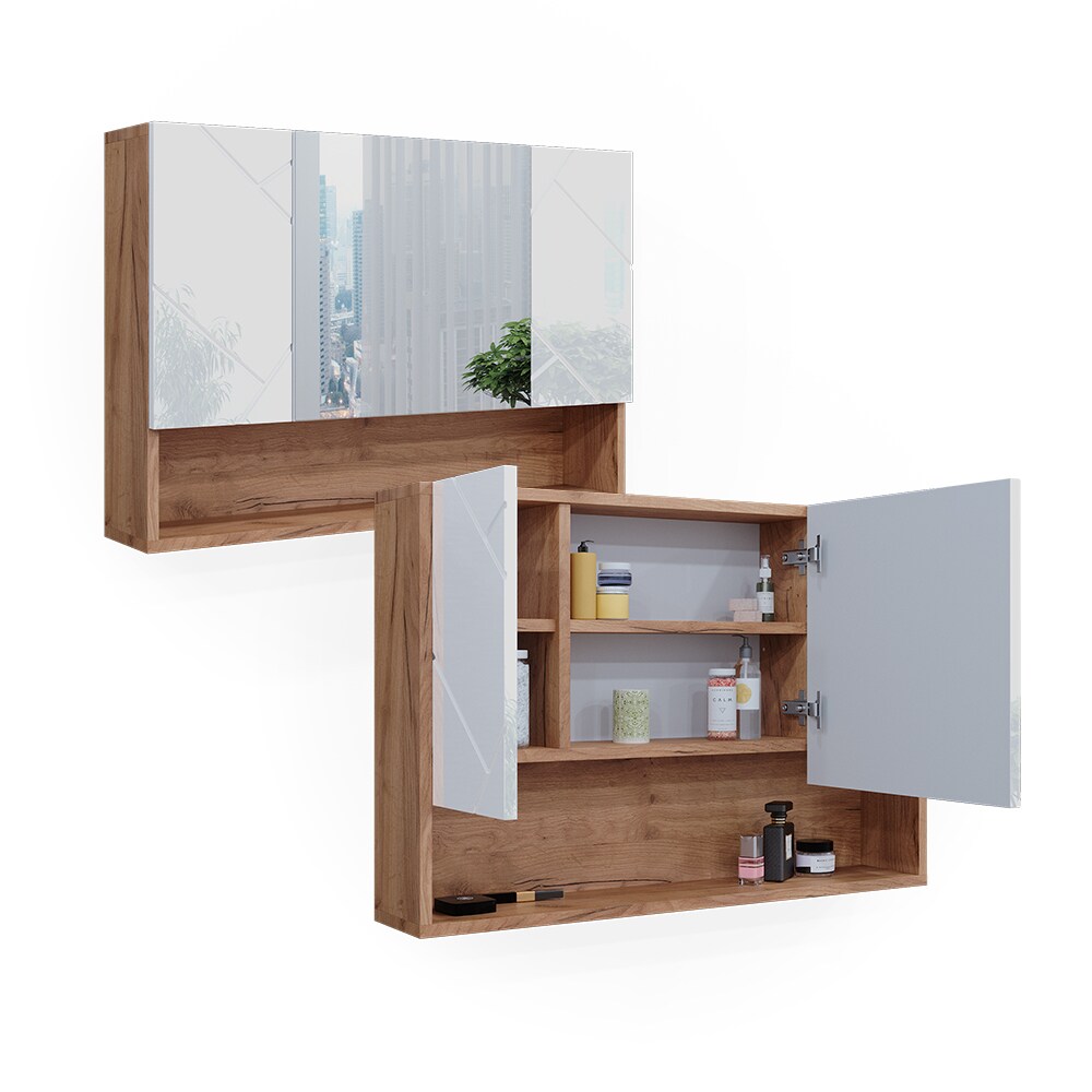 Vicco Spiegelschrank Badspiegel Wandspiegel Irma Eiche Weiß Hochglanz modern 80x55 cm Badezimmer Schrank Badschrank Badezimmermöbel Badmöbel 3 Türen
