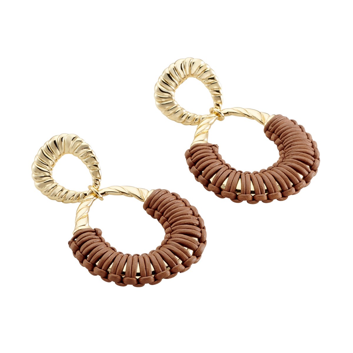 Boucles d'oreilles Agatha Twiggy doréescuir marron
