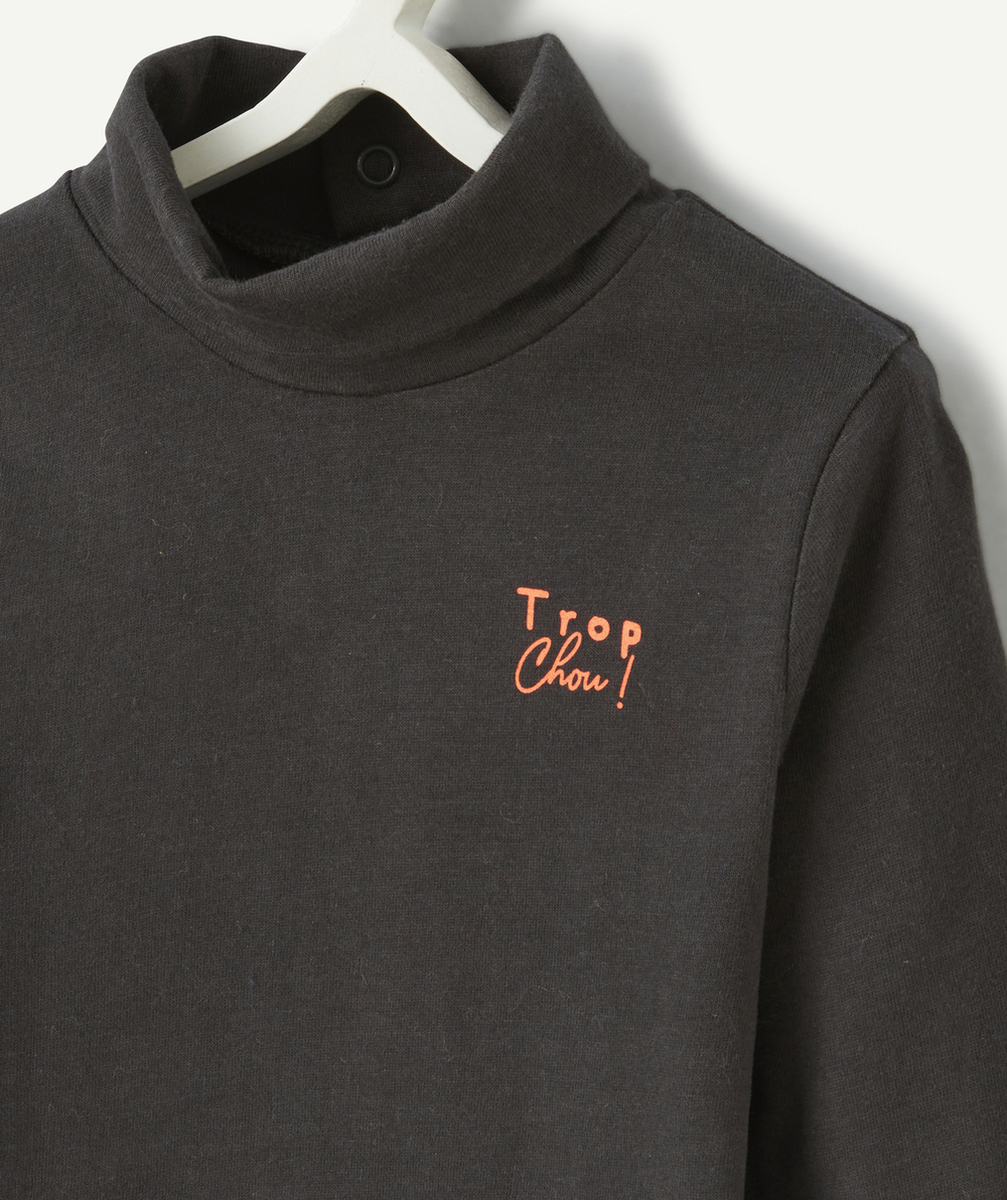 SOUS-PULL COL ROULÉ BÉBÉ GARÇON GRIS FONCÉ AVEC MESSAGE