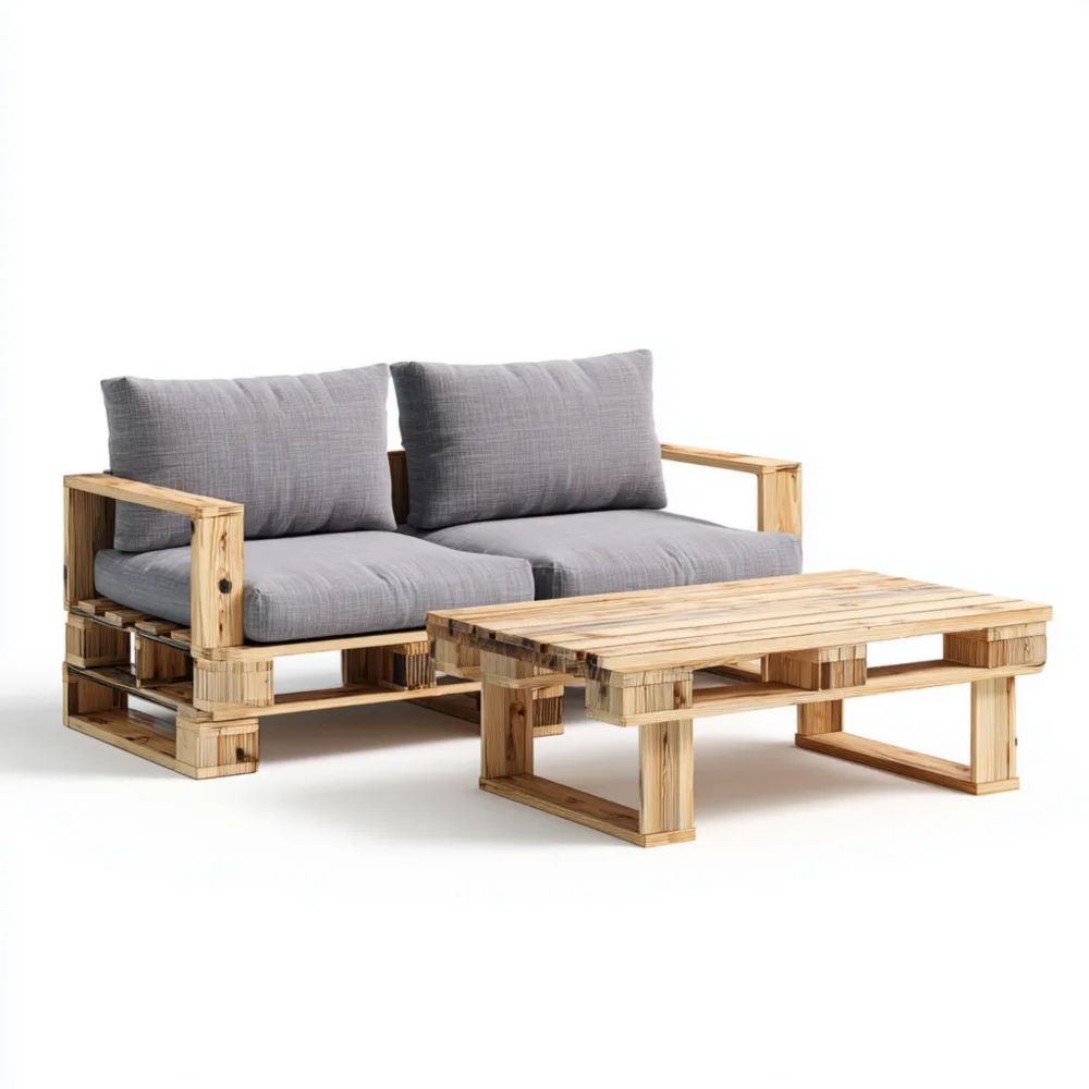 Garten-Sofaset Holz Paletten 120x80x60 cm – Grau – Rustikales Design