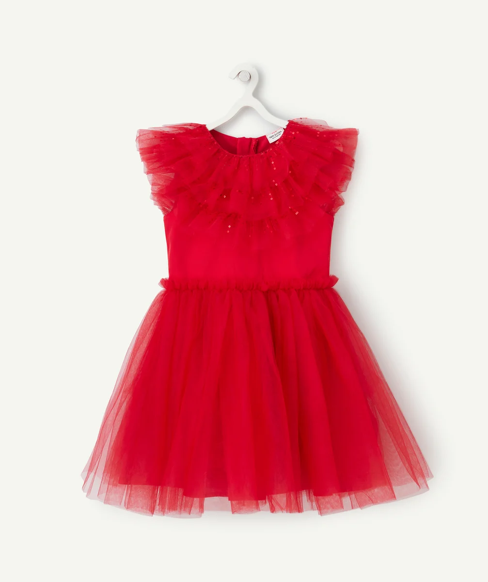 ROBE CRÉATEUR 2023 FILLE EN TULLE ROUGE ET PAILLETÉ