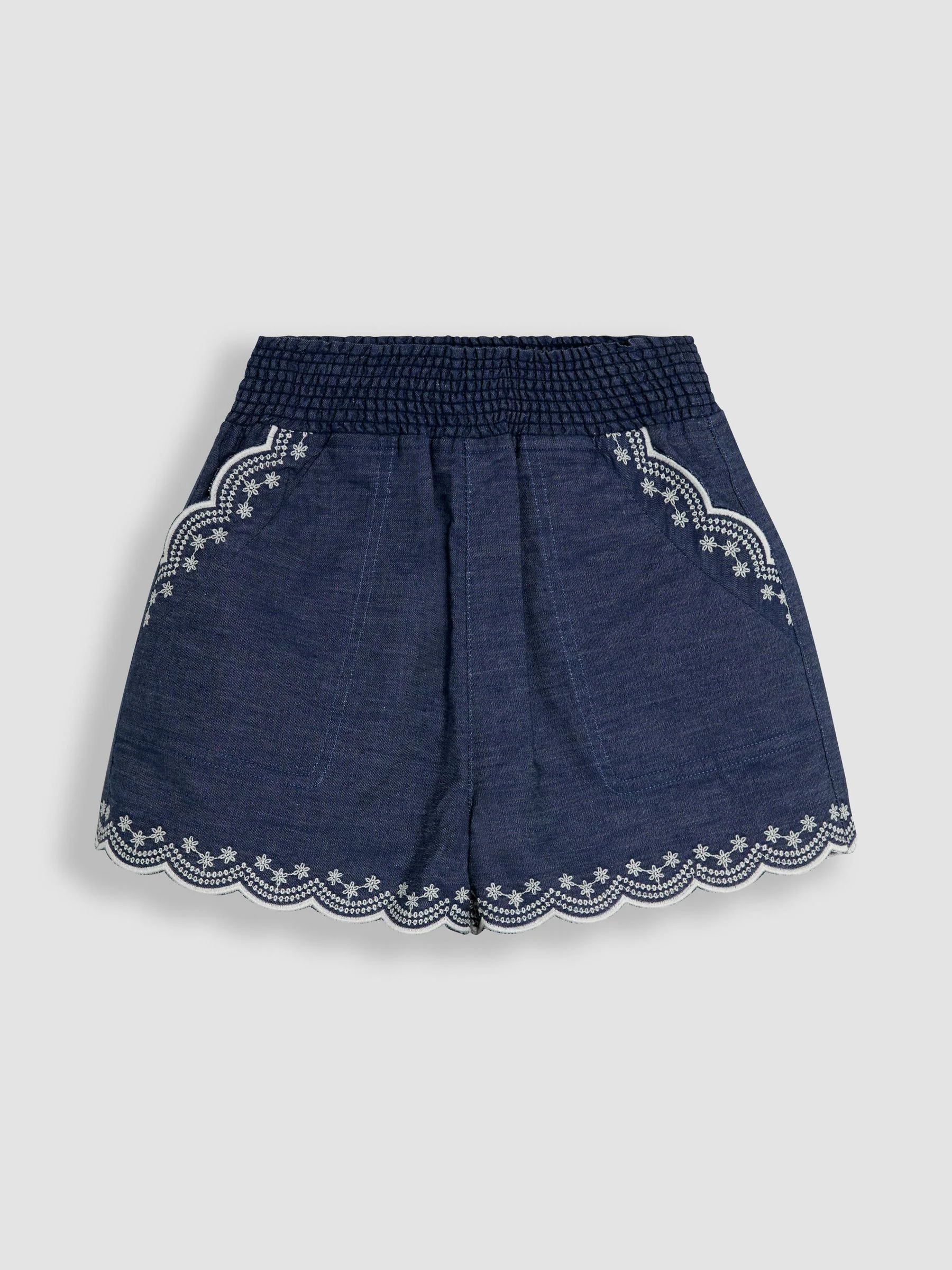 JoJo Maman Bébé - korte broek met broderie, geschulpte zak
