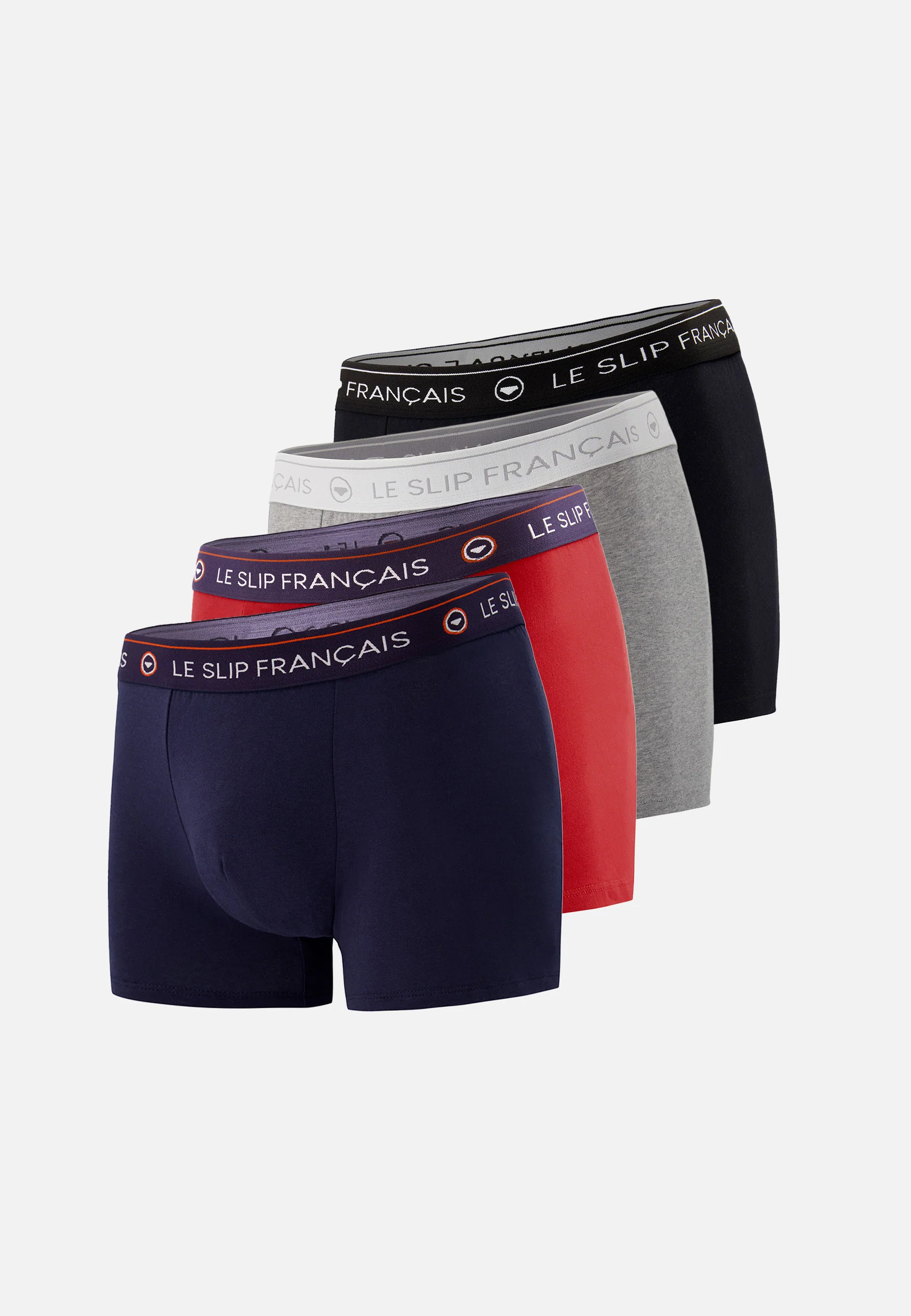 Quatro de boxers en coton-Pack Quatro Boxer Redoutable Marine Noir Rouge Cerise Gris Chiné