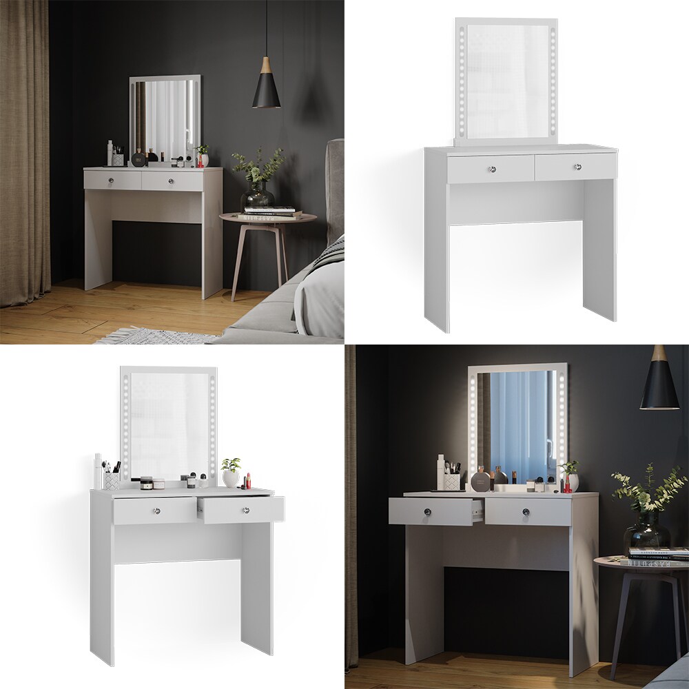 Vicco Schminktisch Frisiertisch Frisierkommode Elara Weiß LED Spiegel 80x79cm modern Schlafzimmer Kommode Schminkspiegel Schublade Ablage Aufbewahrung Kosmetiktisch Make-Up-Tisch
