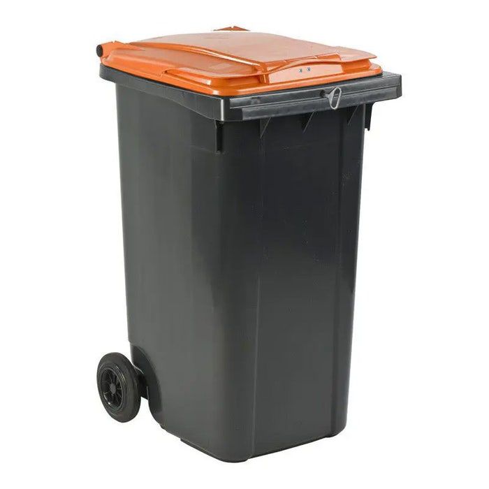 Afvalcontainer 240 liter grijs met oranje deksel en driekantslot (6151801797744)
