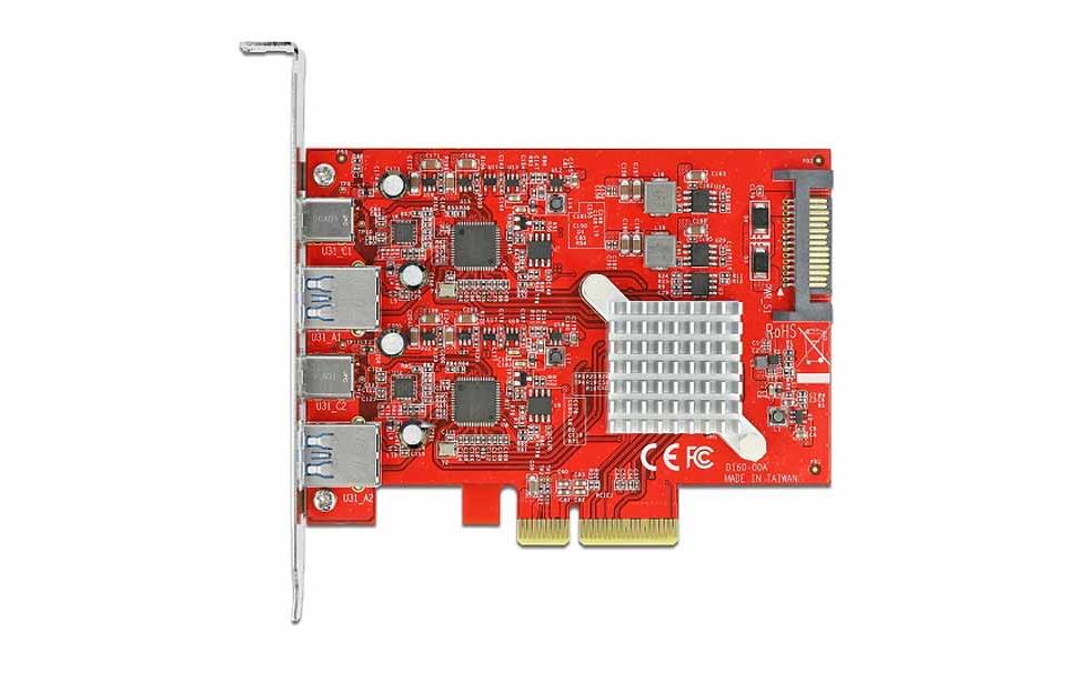 PCI-Express-Karte 89041 USB 3.1 Gen2 - 2x USB-A + 2x USB-C<br>PCI Express x4 Karte V3.0