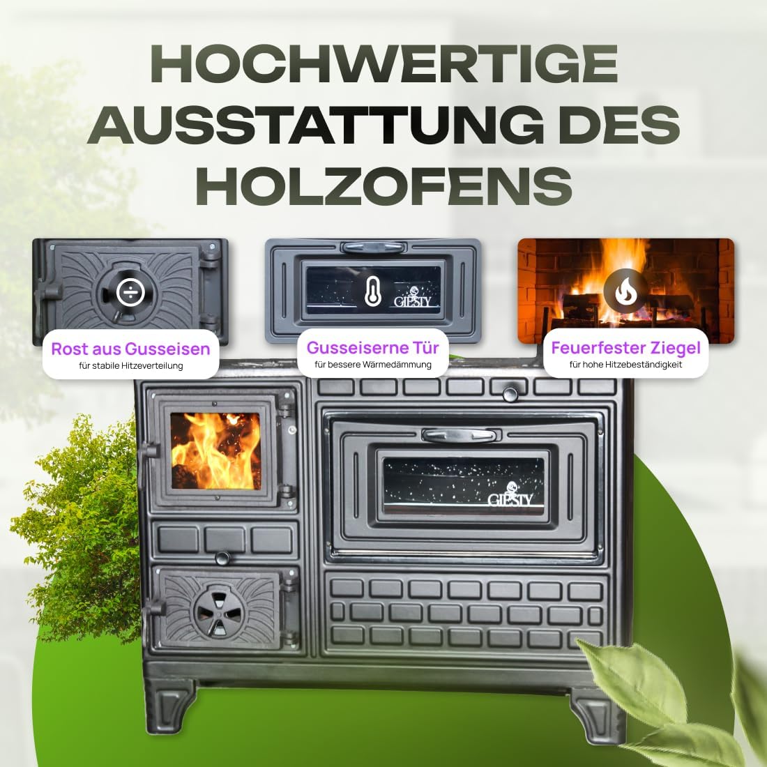 Outdoor-Küchenofen Terrassenofen, Holzofen mit Holz und Holzkohle, Garten-Kamin, Outdoor-Küchenherd, Kuzine Soba (Glastür+2 Rohre+wasserdichte Abdeckung)